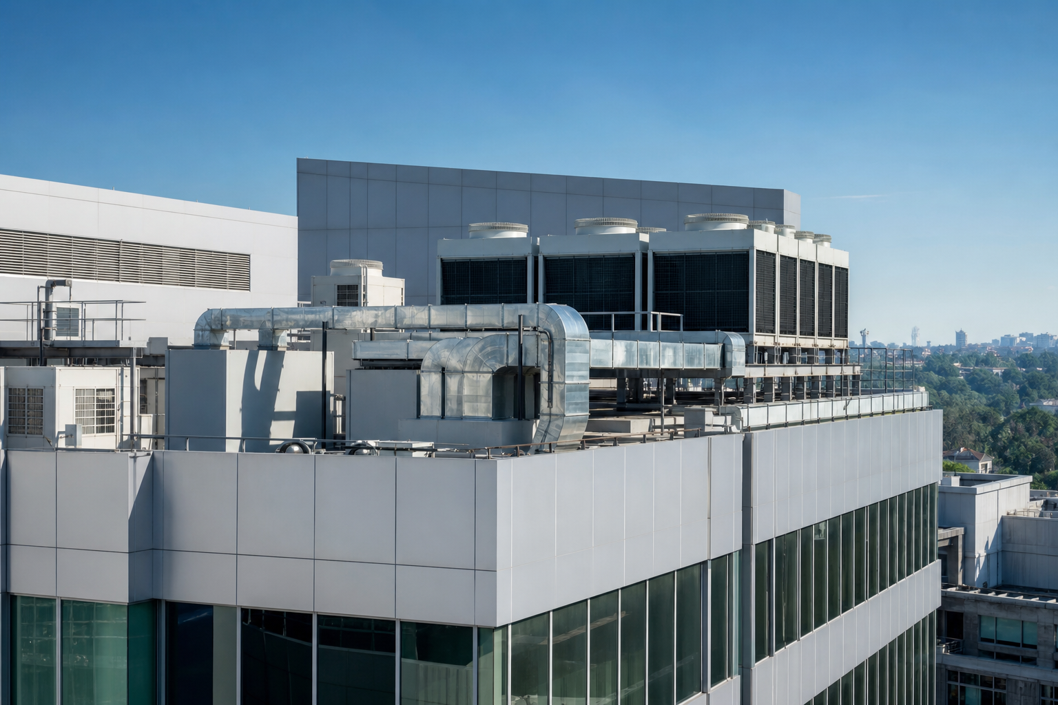 Ilustrasi properti komersial dengan sistem HVAC rooftop
